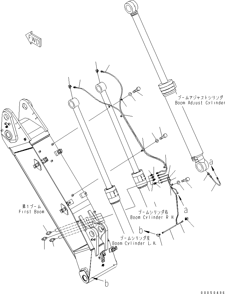 Komatsu parts book diagram for PC210NLC-8K S/N K50001-UP: 2-PIECE BOOM (1ST BOOM LUBRICATING LINE)