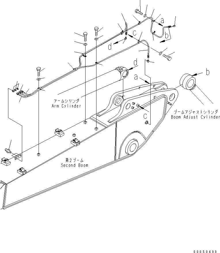 Komatsu parts book diagram for PC210NLC-8K S/N K50001-UP: 2-PIECE BOOM (2ND BOOM LUBRICATING LINE)