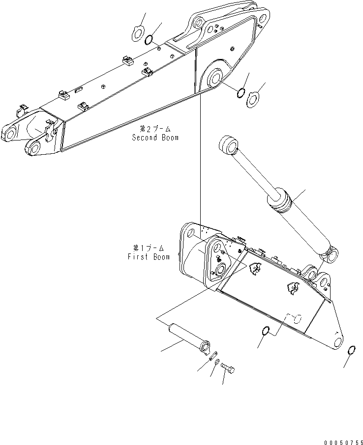 Komatsu parts book diagram for PC210NLC-8K S/N K50001-UP: 2-PIECE BOOM (CONNECT PIN, FOR 1ST AND 2ND BOOM)