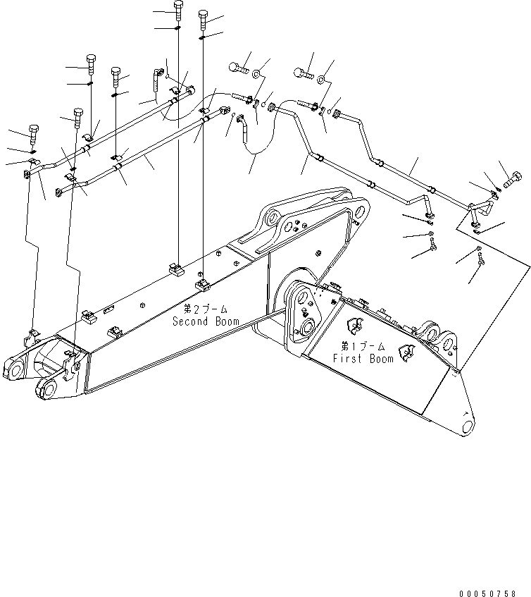 Komatsu parts book diagram for PC210NLC-8K S/N K50001-UP: 2-PIECE BOOM (BUCKET CYLINDER LINE)