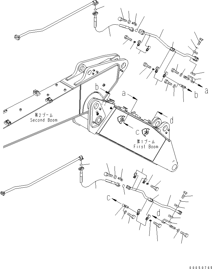 Komatsu parts book diagram for PC210NLC-8K S/N K50001-UP: 2-PIECE BOOM (1-ATTACHMENT LINE) (1/2)