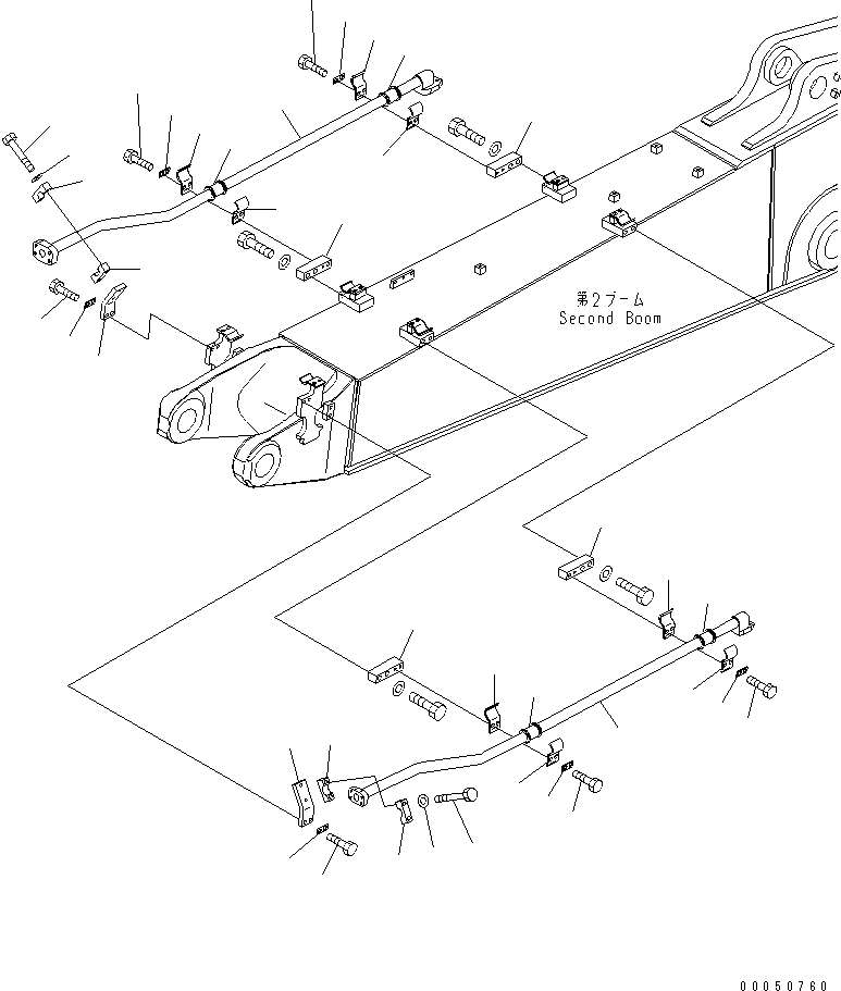 Komatsu parts book diagram for PC210NLC-8K S/N K50001-UP: 2-PIECE BOOM (1-ATTACHMENT LINE) (2/2) (FOR 2-ATTACHMENT)
