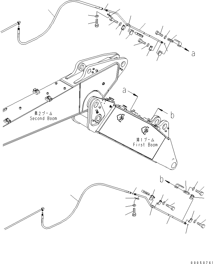 Komatsu parts book diagram for PC210NLC-8K S/N K50001-UP: 2-PIECE BOOM (2-ATTACHMENT LINE) (1/2) (FOR 2-ATTACHMENT)