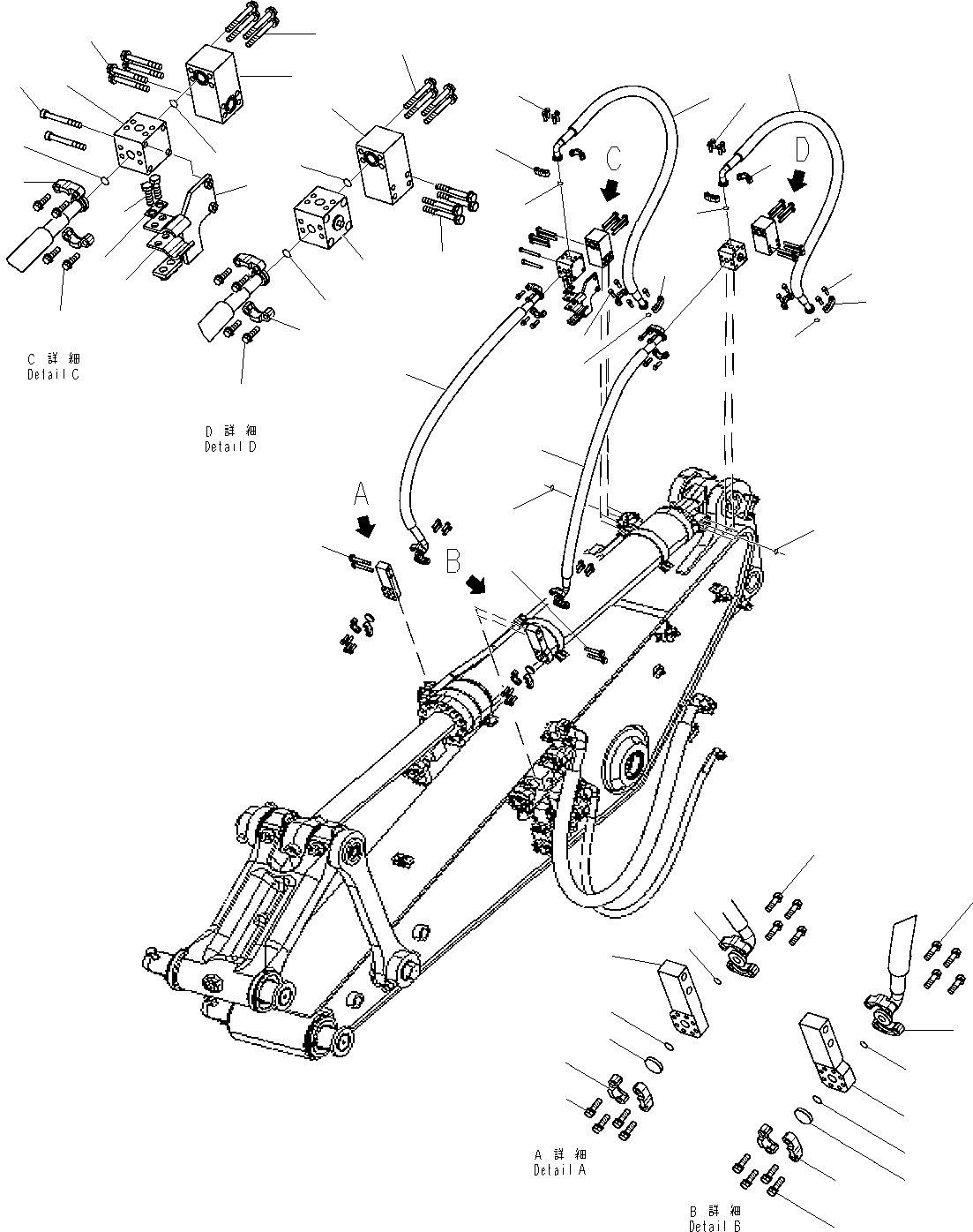 Komatsu parts book diagram for PC210NLC-8K S/N K50001-UP: 1-ATTACHMENT + CLAMSHELL (PIPING) (1.8M ARM)