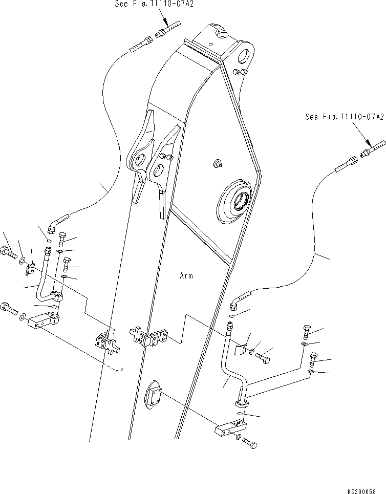 Komatsu parts book diagram for PC210NLC-8K S/N K50001-UP: 2-ATTACHMENT LINE (2/2) (FOR 2.4M ARM)