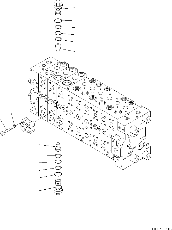 Komatsu parts book diagram for PC210NLC-8K S/N K50001-UP: MAIN VALVE (3-ACTUATOR) (19/23) (FOR 2-PIECE BOOM)