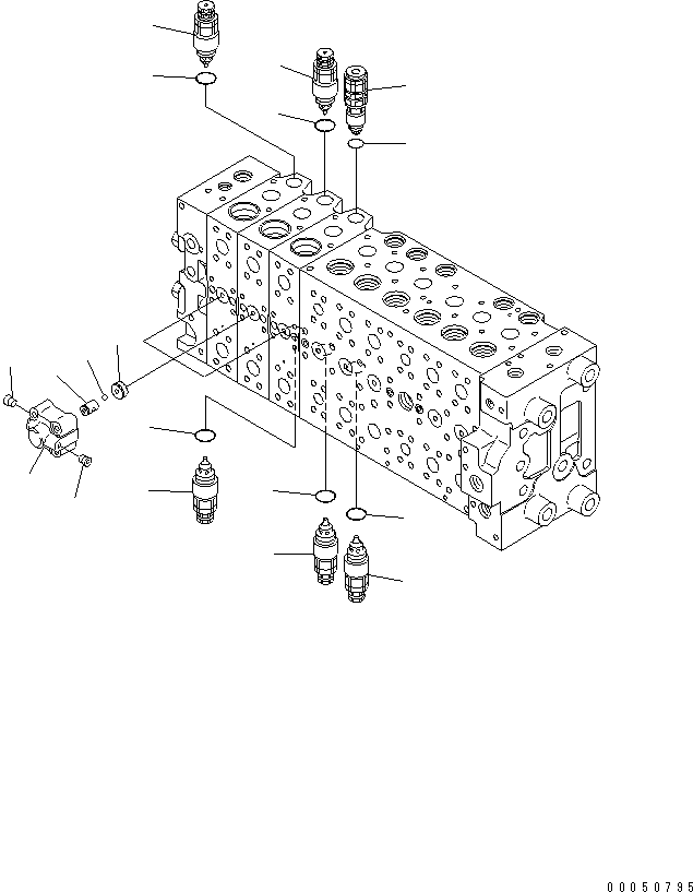 Excavators Komatsu / PC210NLC-8K S/N K50001-UP(pc210n0u) / MAIN VALVE (3-ACTUATOR) (22/23) (FOR 2-PIECE BOOM)(017120 : Y1666-22A0)