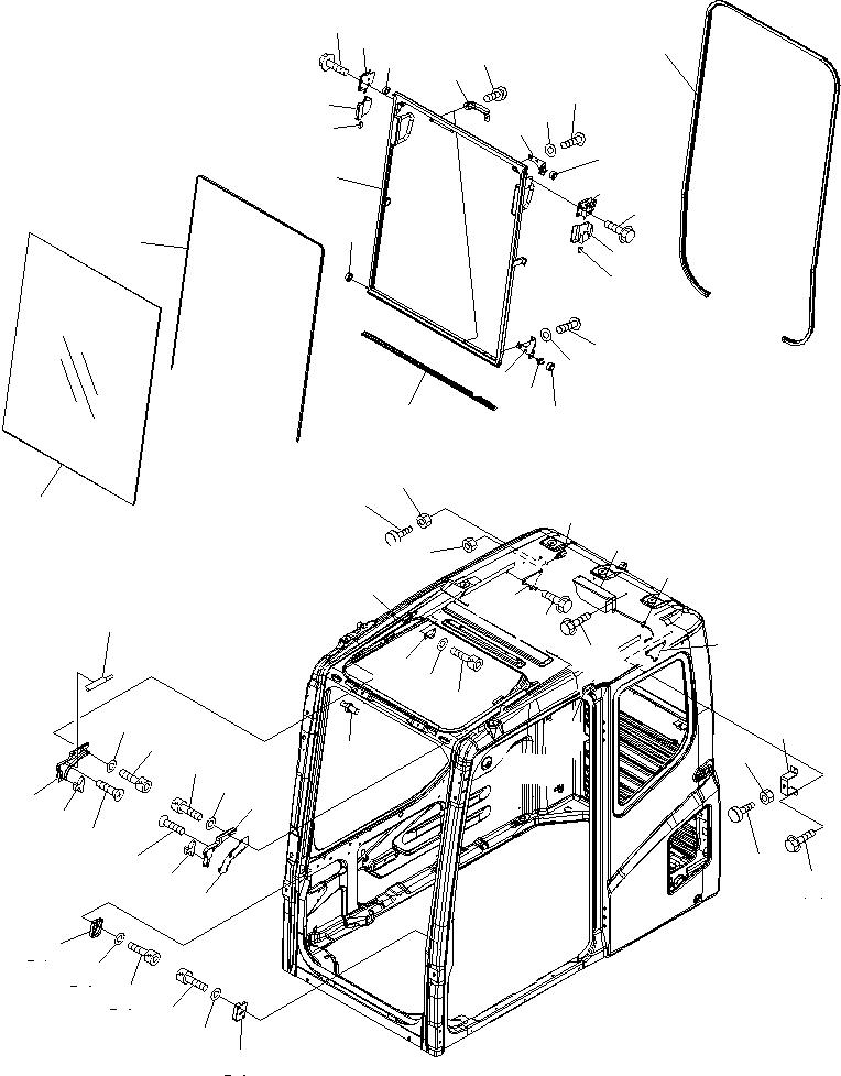 Komatsu parts book diagram for PC210LC/NLC-7K STRAIGHT BOOM S/N K40001-UP: FRONT WINDOW G.