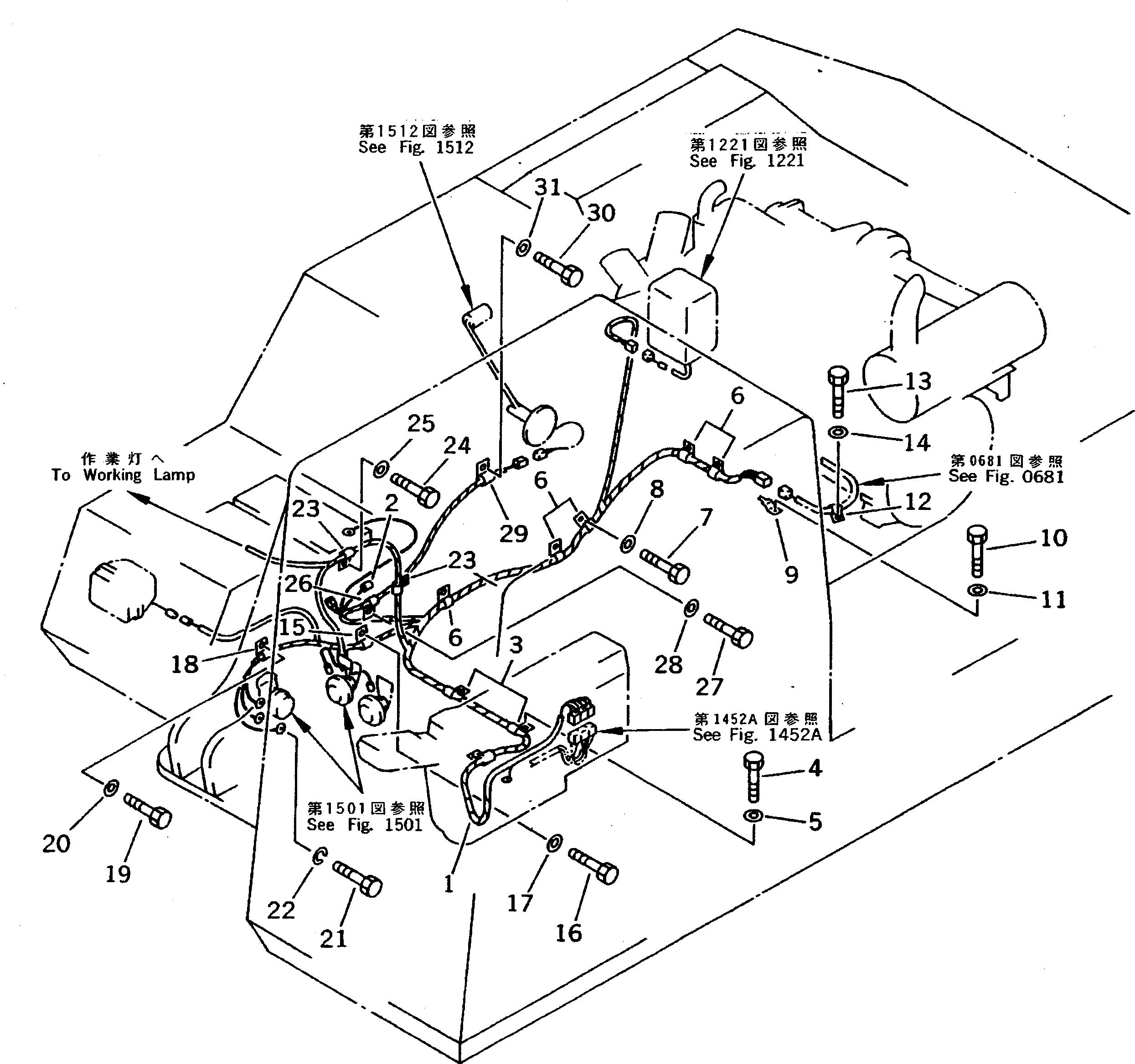 Excavators Komatsu / PC220-5C S/N 35001-UP (Custom Spec.)(pc220-0c) / ELECTRICAL SYSTEM (WIRING) (CAB TO ENGINE SIDE HARNESS)(#36438-36613)(030380 : 1552A)