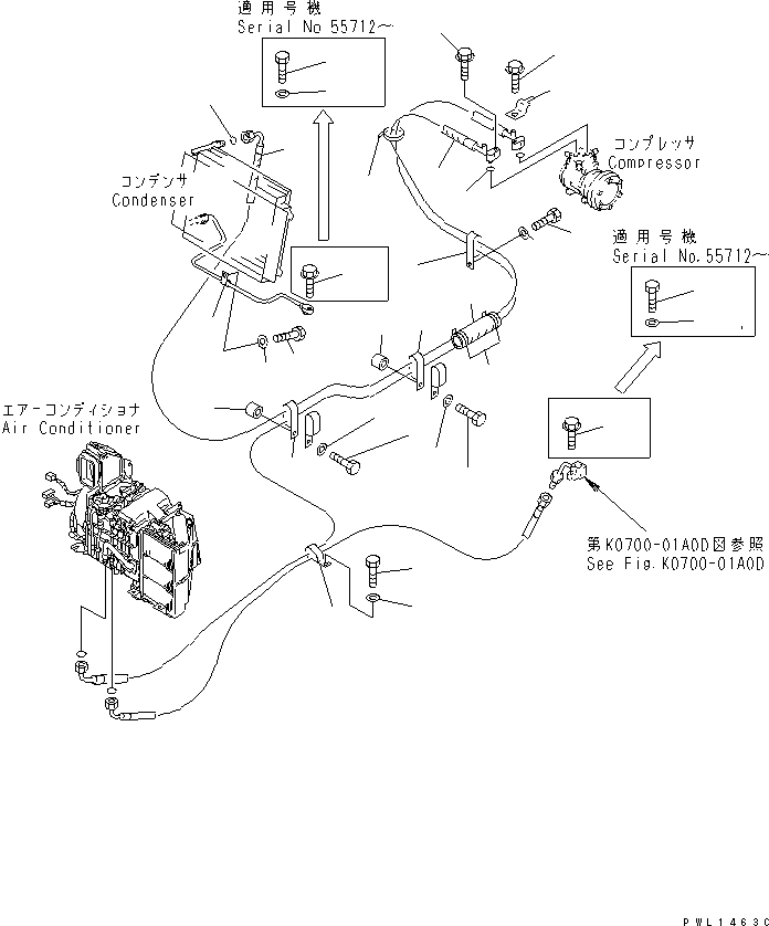 Excavators Komatsu / PC220-6 S/N 50001-UP(pc220-6c) / AIR CONDITIONER (COOLING LINE)(#52852-)(211250 : K0700-02A0D)