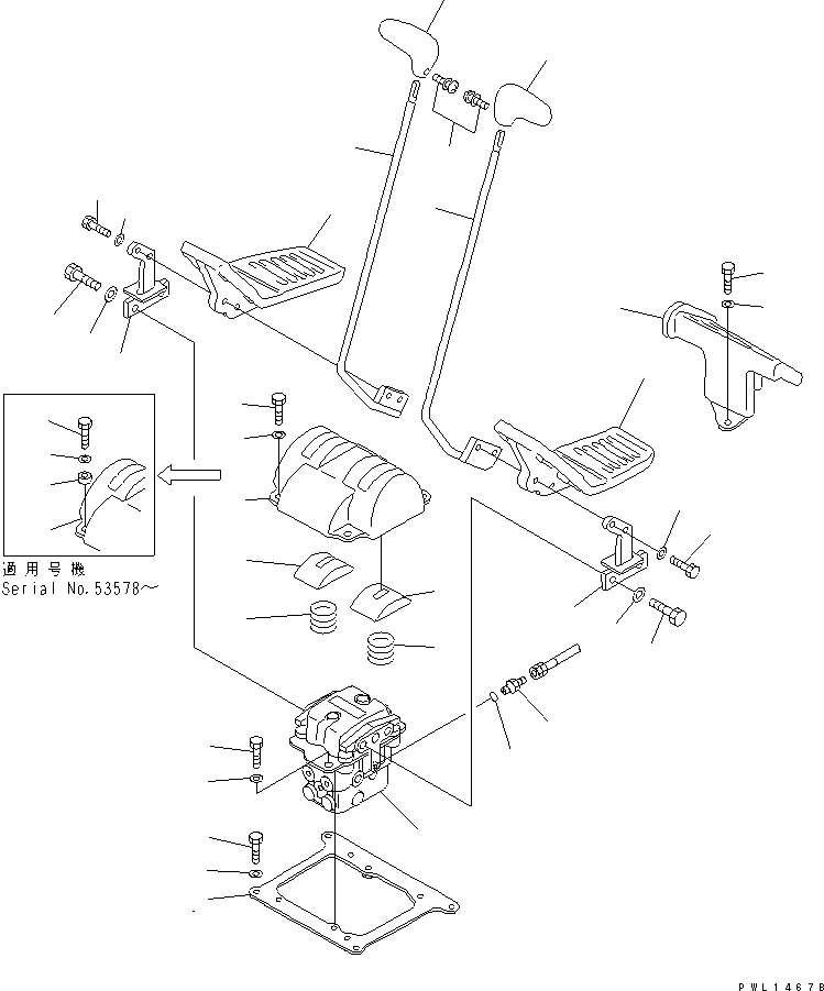 Excavators Komatsu / PC220-6 S/N 50001-UP(pc220-6c) / FLOOR FRAME (TRAVEL LEVER) (FOR ADDITIONAL PIPING) (1 ACTUATOR)(#52852-55980)(211560 : K1110-10A1)