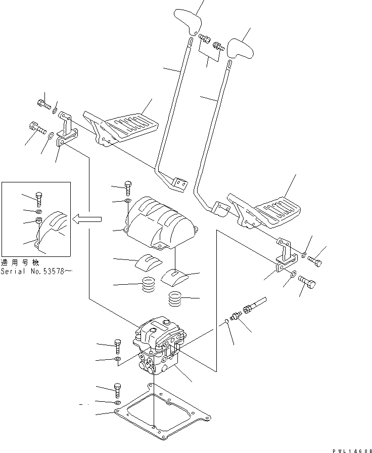 Excavators Komatsu / PC220-6 S/N 50001-UP(pc220-6c) / FLOOR FRAME (TRAVEL LEVER) (FOR ADDITIONAL PIPING) (2 ACTUATOR)(#52852-55980)(211580 : K1110-10A2)