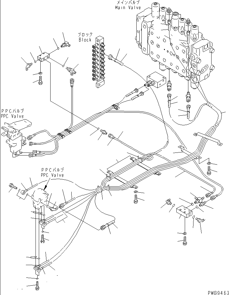 Excavators Komatsu / PC220-6 S/N 50001-UP(pc220-6c) / FLOOR FRAME (PPC TRAVEL LINES) (1 ACTUATOR)(#53562-)(211640 : K1110-11A1B)