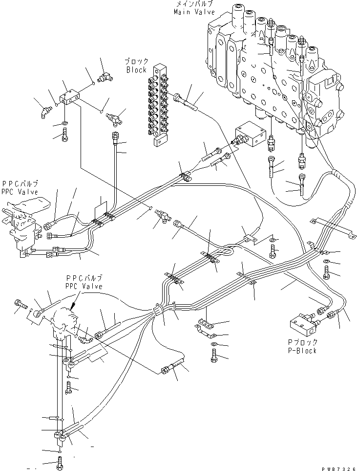 Excavators Komatsu / PC220-6 S/N 50001-UP(pc220-6c) / FLOOR FRAME (PPC TRAVEL LINES) (2 ACTUATOR)(#52852-53024)(211650 : K1110-11A2)