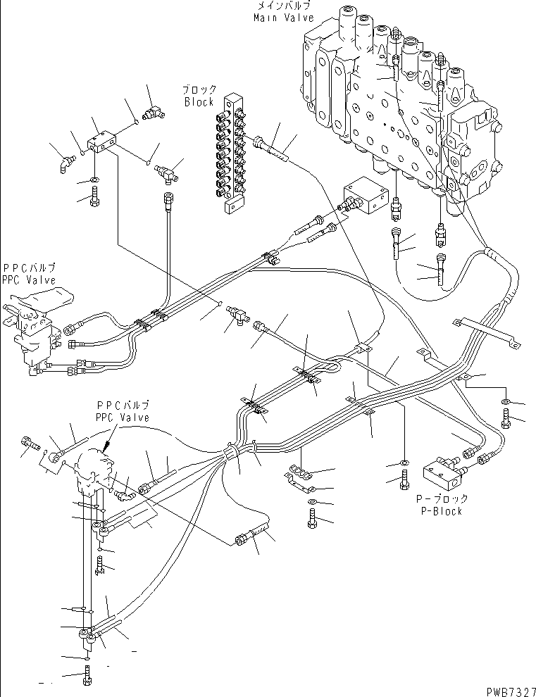 Excavators Komatsu / PC220-6 S/N 50001-UP(pc220-6c) / FLOOR FRAME (PPC TRAVEL LINES) (2 ACTUATOR)(#53025-53561)(211660 : K1110-11A2A)