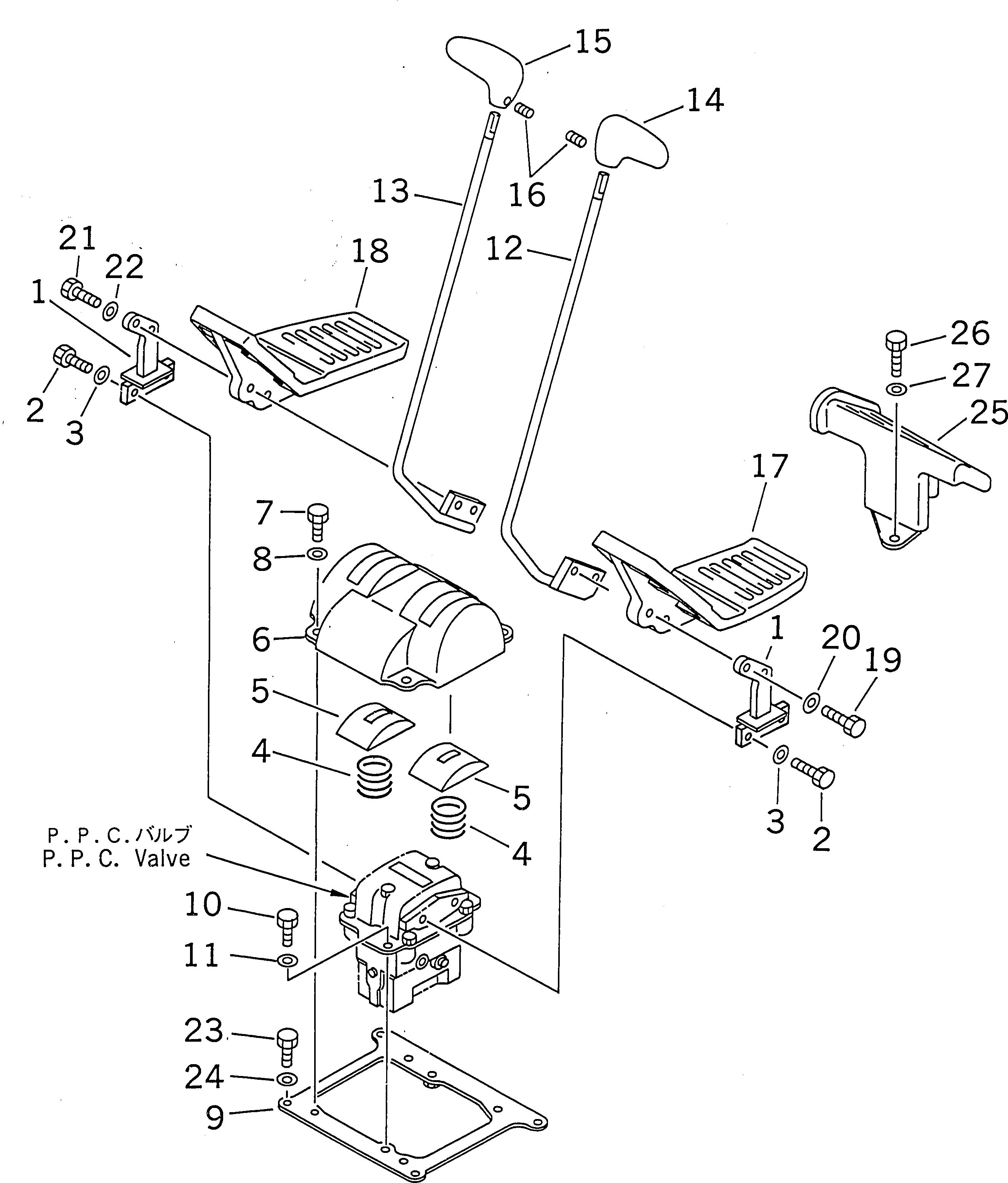 Excavators Komatsu / PC220-6 S/N 50001-UP(pc220-6c) / TRAVEL LEVER (FOR ADDITIONAL PIPING) (1 ACTUATOR)(#52741-52851)(211990 : K1410-01A2B)