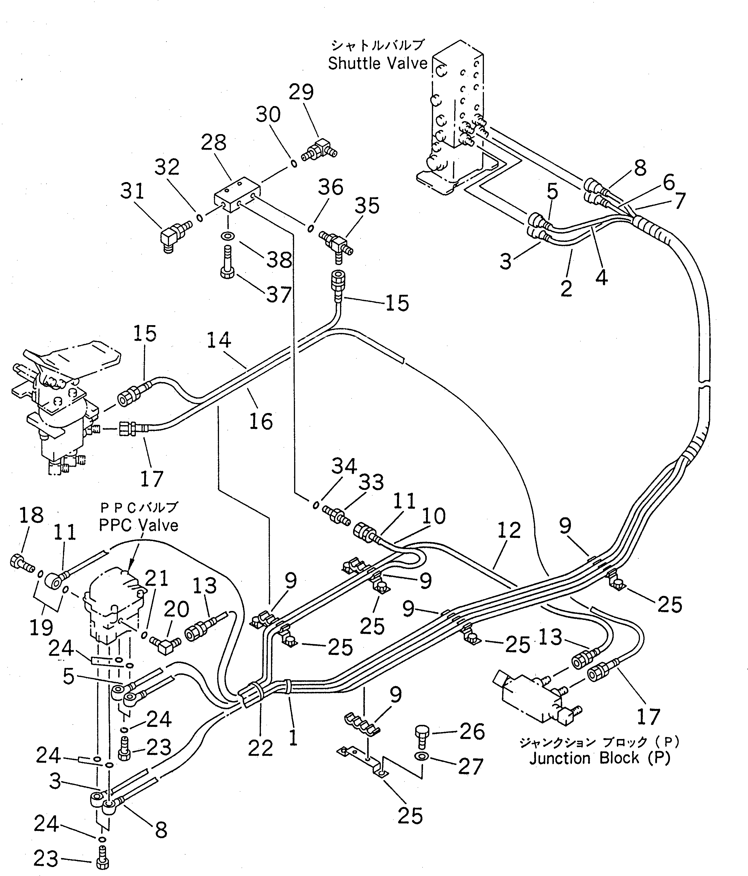 Excavators Komatsu / PC220-6 S/N 50001-UP(pc220-6c) / PPC TRAVEL LINES (FOR ADDITIONAL PIPING) (1 ACTUATOR)(#50001-50699)(212060 : K1420-01A2)