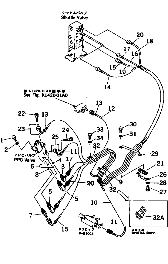 Excavators Komatsu / PC220-6 S/N 50001-UP(pc220-6c) / PPC WORK LINE (PPC VALVE AND LEFT STAND HOSE)(#50001-50699)(212140 : K1520-01A0)