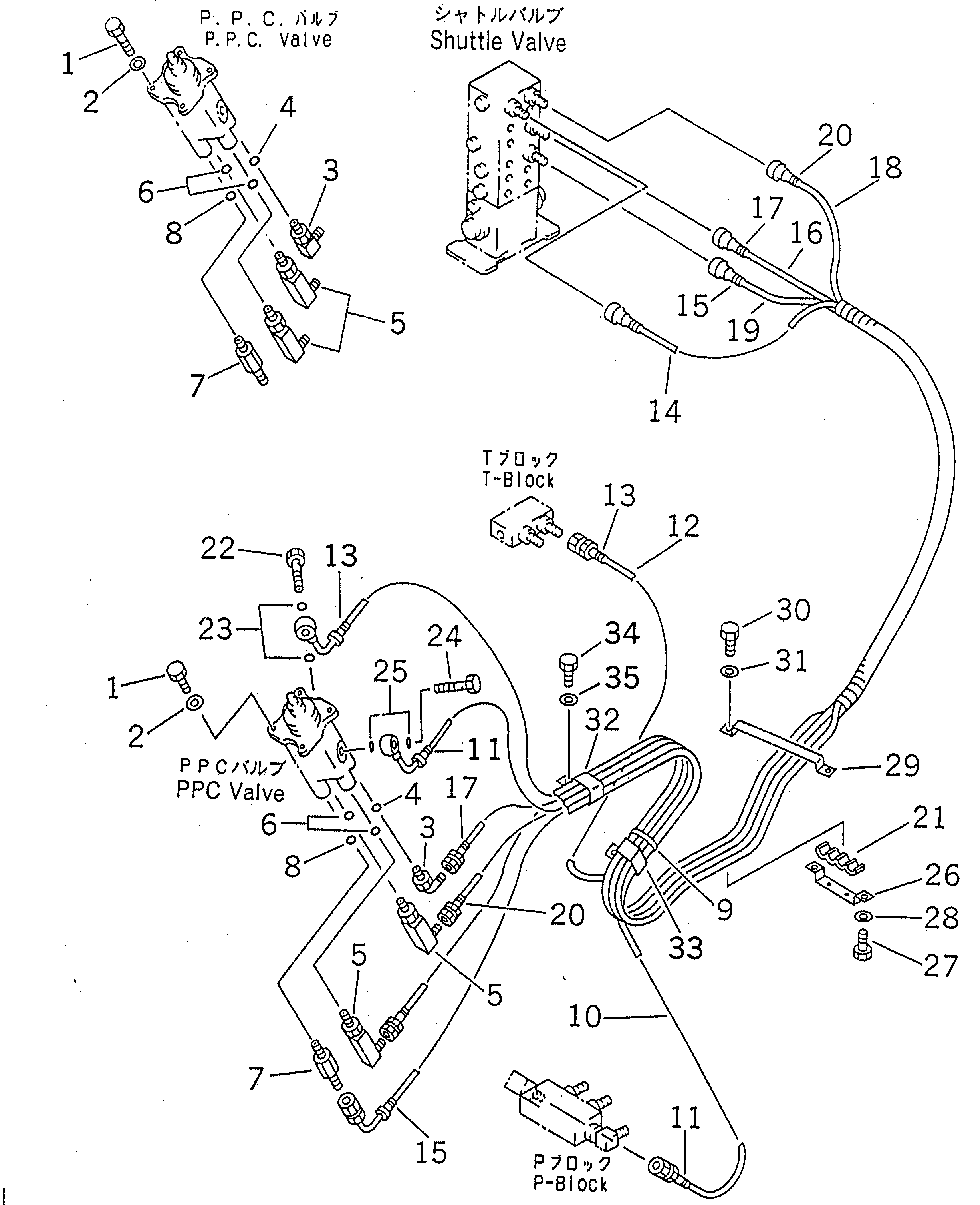Excavators Komatsu / PC220-6 S/N 50001-UP(pc220-6c) / PPC WORK LINE (PPC VALVE AND LEFT STAND HOSE)(#52741-52851)(212160 : K1520-01A0B)