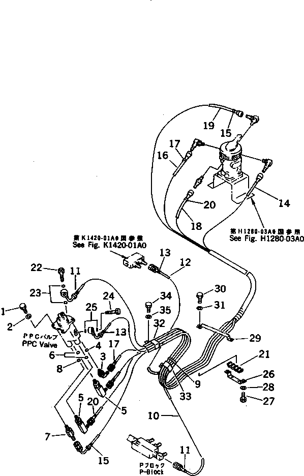 Excavators Komatsu / PC220-6 S/N 50001-UP(pc220-6c) / PPC WORK LINE (PPC VALVE AND LEFT STAND HOSE) (MULTI PATTERN)(#50700-52740)(212210 : K1520-01A3A)