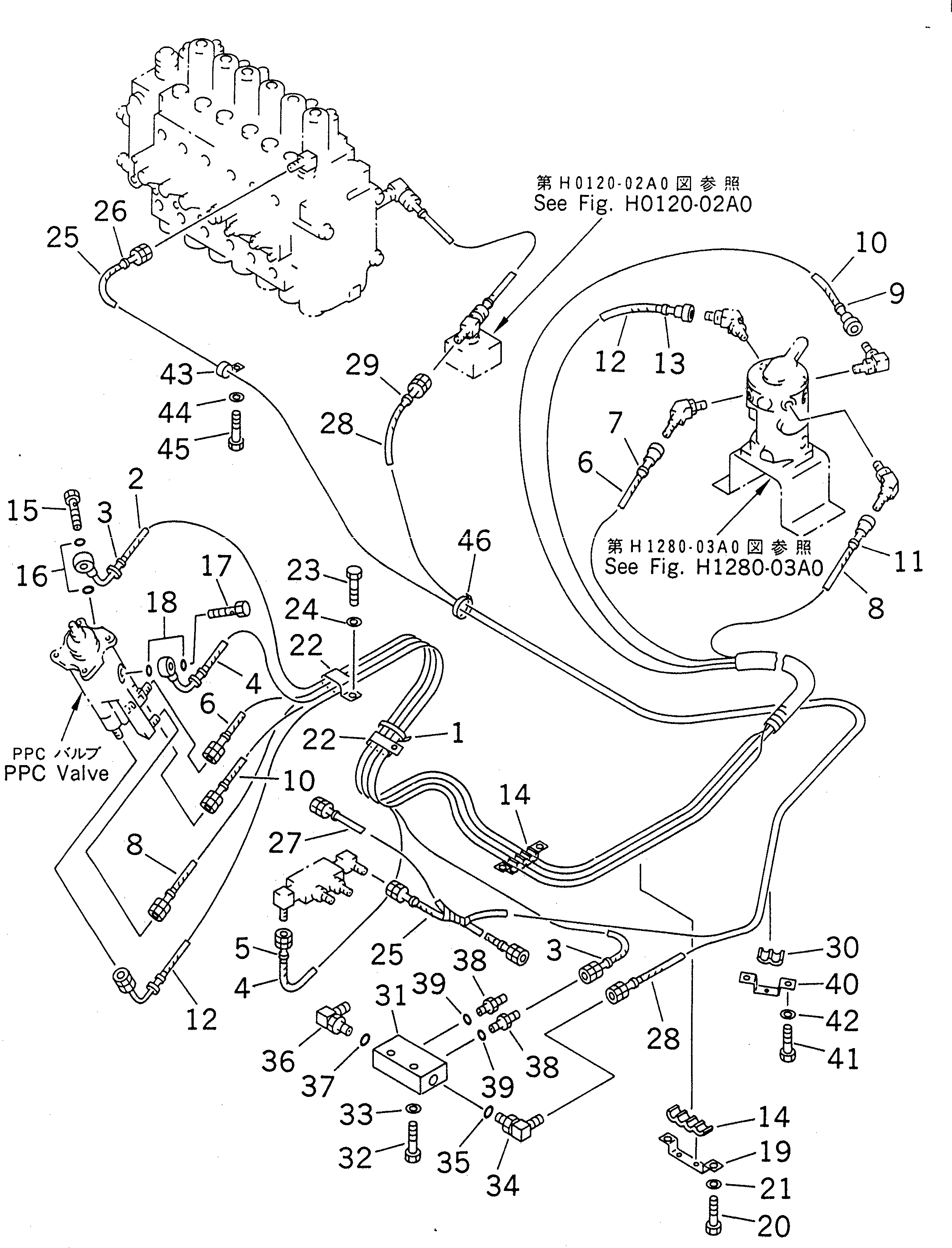 Excavators Komatsu / PC220-6 S/N 50001-UP(pc220-6c) / PPC WORK LINE (RIGHT STAND HOSE) (MULTI PATTERN)(#50001-50699)(212330 : K1520-02A3)