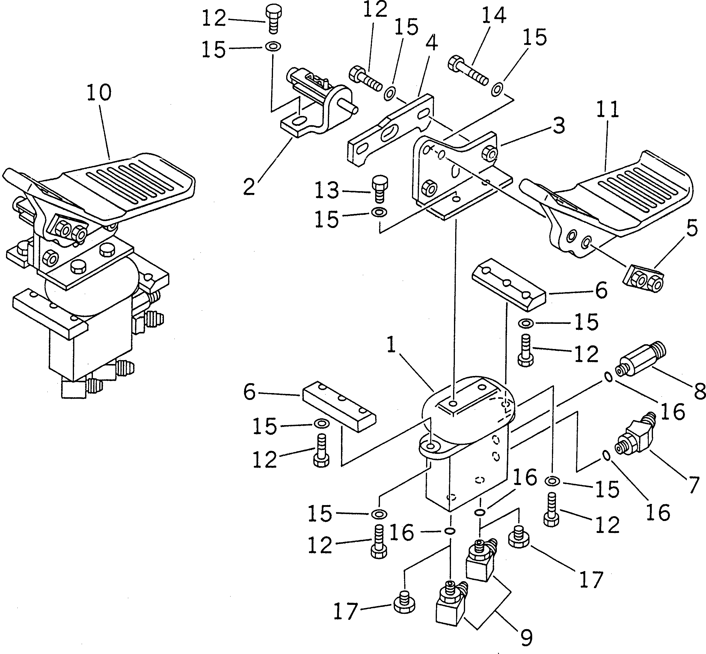 Excavators Komatsu / PC220-6 S/N 50001-UP(pc220-6c) / ATTACHMENT CONTROL PEDAL (2 ACTUATOR)(#50001-50371)(212450 : K1530-01A1)