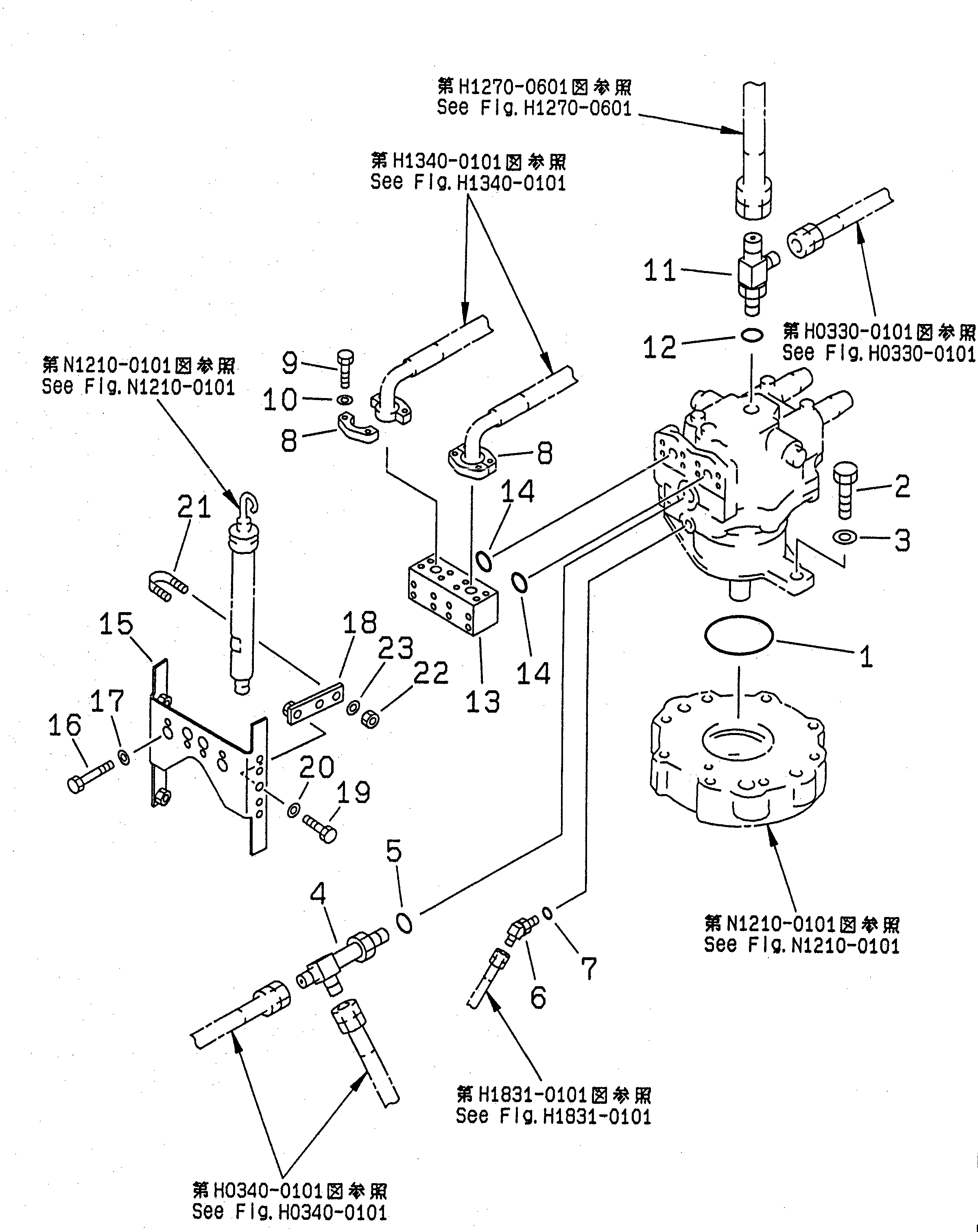 Excavators Komatsu / PC220-6 S/N 50001-UP(pc220-6c) / SWING MOTOR (CONNECTING PARTS) (FOR ADDITIONAL PIPING)           (1 ACTUATOR)(#50001-50699)(270090 : N1220-01A1)