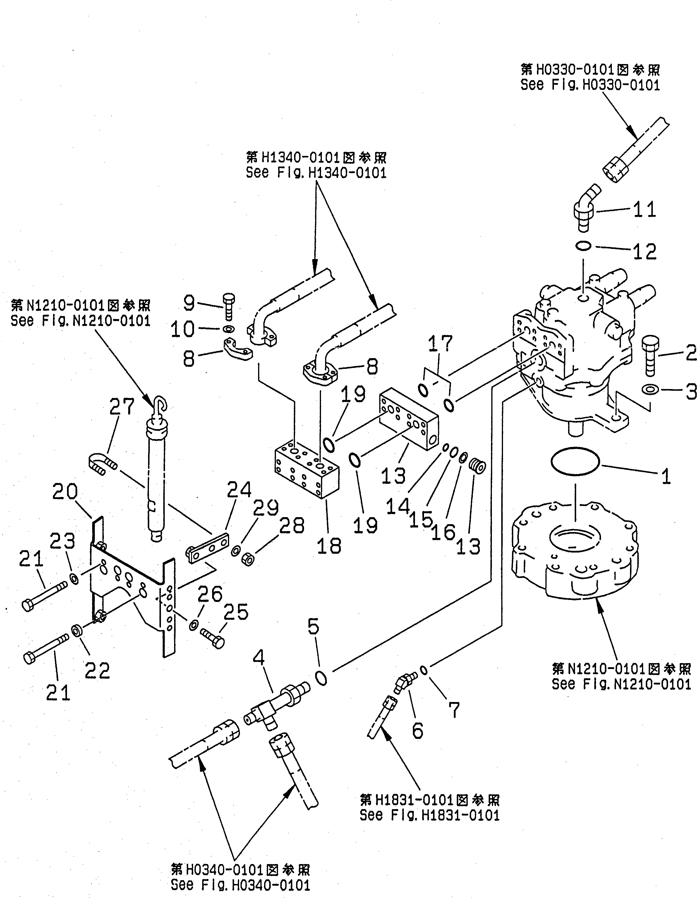 Excavators Komatsu / PC220-6 S/N 50001-UP(pc220-6c) / SWING MOTOR (CONNECTING PARTS) (WITH SWING BYPASS VALVE)(#50001-50699)(270140 : N1220-01A3)
