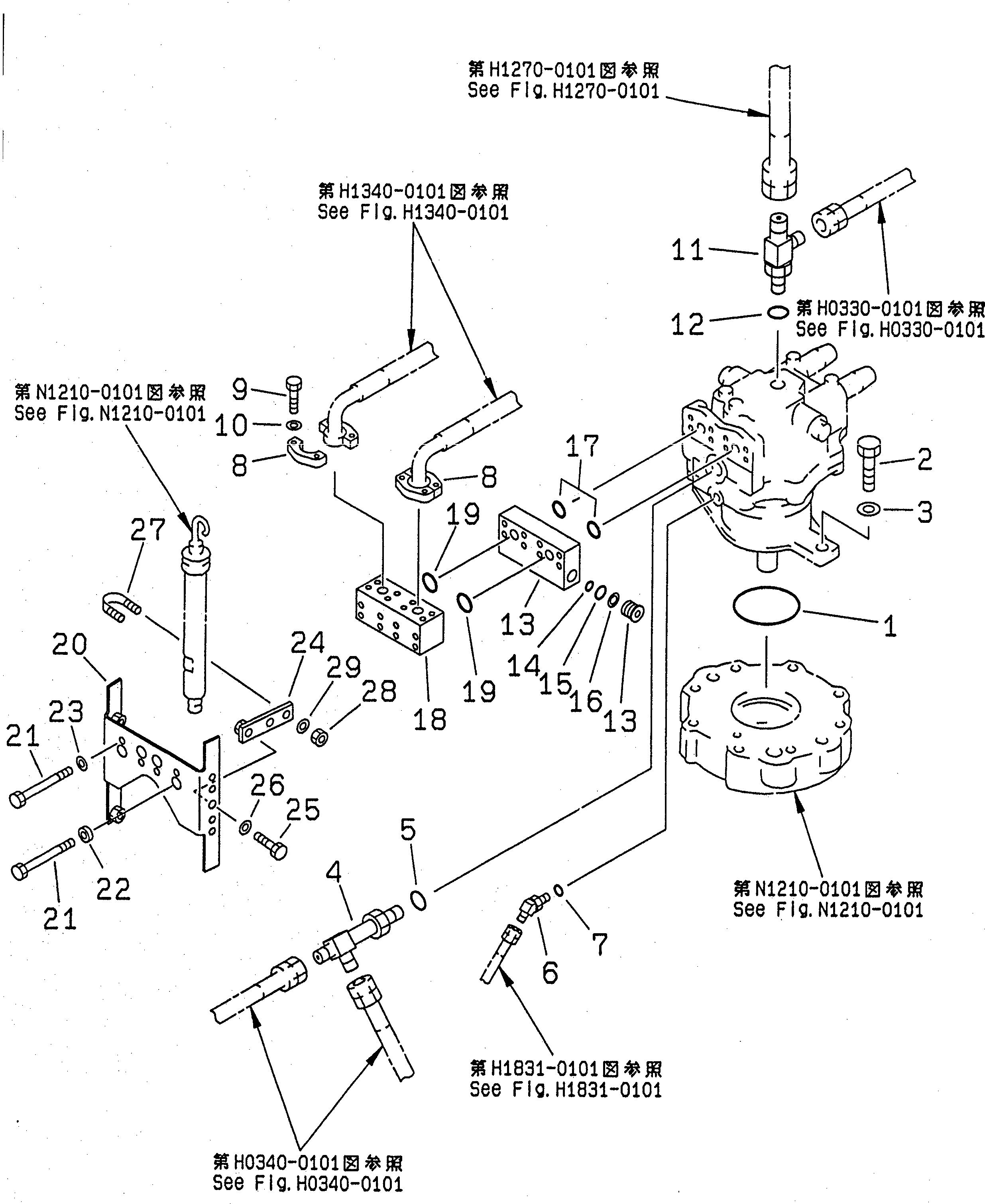 Excavators Komatsu / PC220-6 S/N 50001-UP(pc220-6c) / SWING MOTOR (CONNECTING PARTS) (FOR ADDITIONAL PIPING)           (1 ACTUATOR) (FOR REVOLUTION ARM)(#50001-50699)(270170 : N1220-01A4)