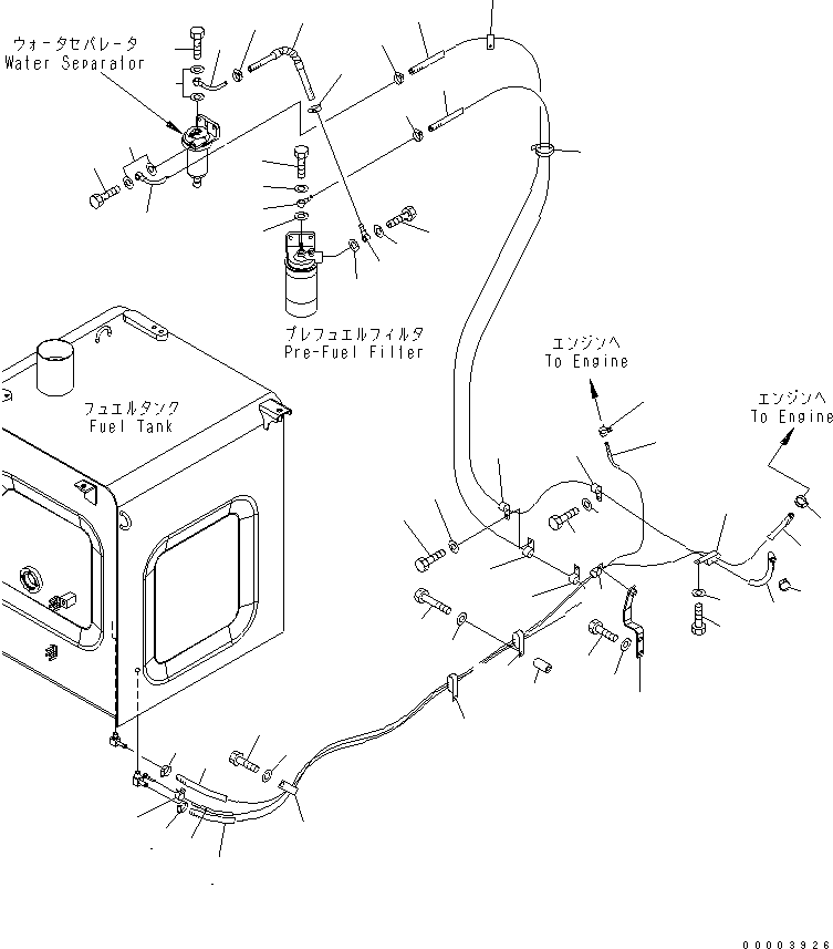 Excavators Komatsu / PC220-7 S/N 60001-UP (Overseas Version)(pc220-7c) / FUEL LINES (WITH PRE-FUEL FILTER AND WATER SEPARATOR)(#60283-)(090060 : D0200-01A1A)
