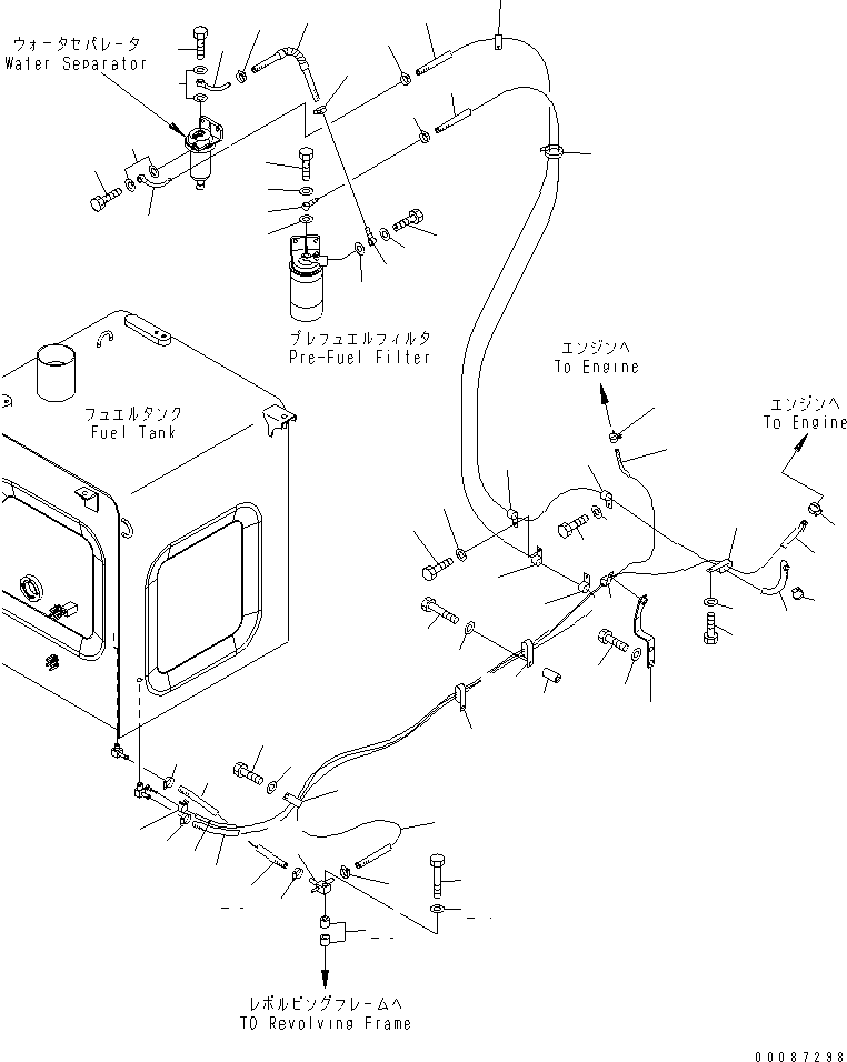 Excavators Komatsu / PC220-7 S/N 60001-UP (Overseas Version)(pc220-7c) / FUEL LINES (WITH PRE-FUEL FILTER AND WATER SEPARATOR) (COLD WEATHER A SPEC.)(#68117-)(090100 : D0200-01A3A)