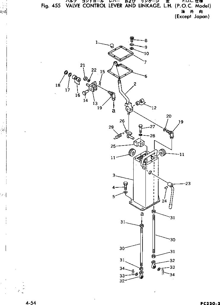 Excavators Komatsu / PC220LC-2 S/N 11001-UP(pc220l2c) / VALVE CONTROL LEVER AND LINKAGE ? L.H. (P.O.C. MODEL)             (EXCEPT JAPAN)(120160 : 455)