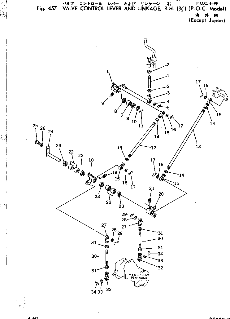 Excavators Komatsu / PC220LC-2 S/N 11001-UP(pc220l2c) / VALVE CONTROL LEVER AND LINKAGE ? R.H. (2/2) (P.O.C. MODEL)       (EXCEPT JAPAN)(120180 : 457)