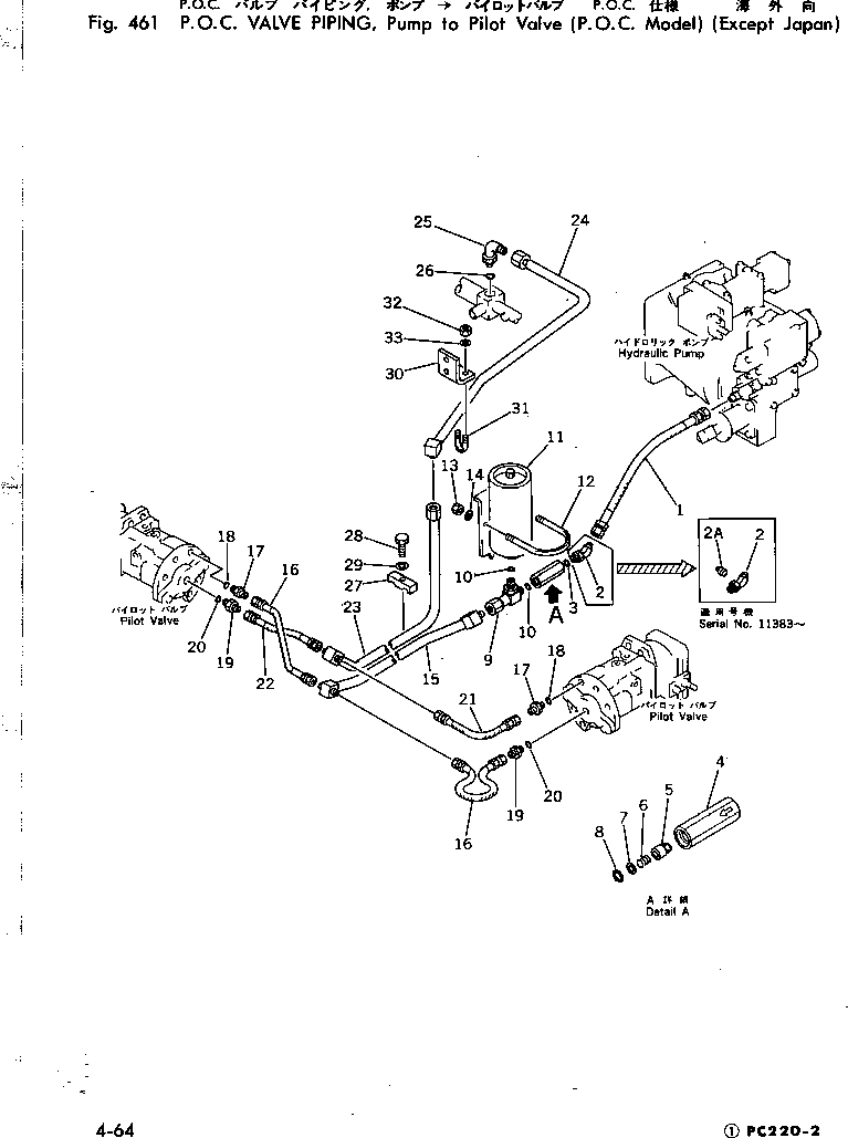 Excavators Komatsu / PC220LC-2 S/N 11001-UP(pc220l2c) / P.O.C. VALVE PIPING ? PUMP TO PILOT VALVE (P.O.C. MODEL)          (EXCEPT JAPAN)(120190 : 461)