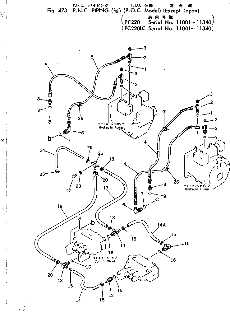 Excavators Komatsu / PC220LC-2 S/N 11001-UP(pc220l2c) / P.N.C. PIPING (2/2) (P.O.C. MODEL) (EXCEPT JAPAN)(#11001-11340)(120250 : 473)