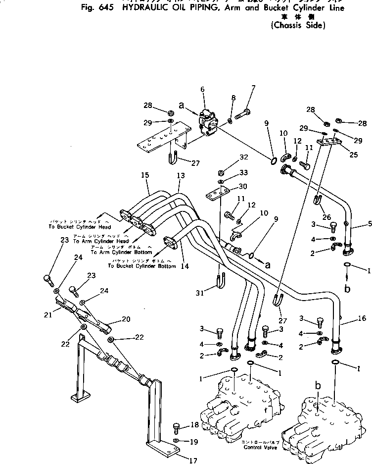 Excavators Komatsu / PC220LC-2 S/N 11001-UP(pc220l2c) / HYDRAULIC OIL PIPING ? ARM AND BUCKET CYLINDER LINE (CHASSIS SIDE)(180390 : 645)