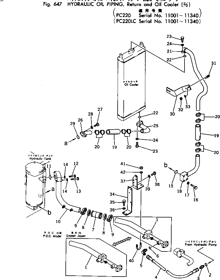 Excavators Komatsu / PC220LC-2 S/N 11001-UP(pc220l2c) / HYDRAULIC OIL PIPING ? RETURN AND OIL COOLER (2/2)(#11001-11340)(180420 : 647)