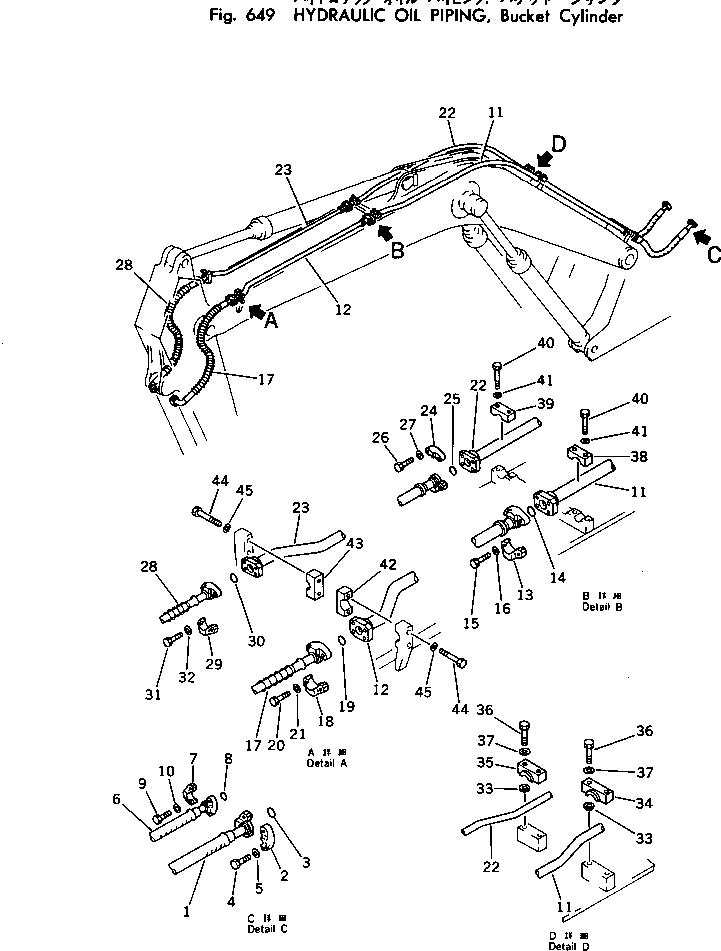 Excavators Komatsu / PC220LC-2 S/N 11001-UP(pc220l2c) / HYDRAULIC OIL PIPING ? BUCKET CYLINDER(180450 : 649)