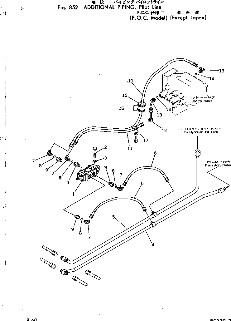 Excavators Komatsu / PC220LC-2 S/N 11001-UP(pc220l2c) / ADDITIONAL PIPING ? PILOT LINE (P.O.C. MODEL) (E.J.)(240340 : 852)