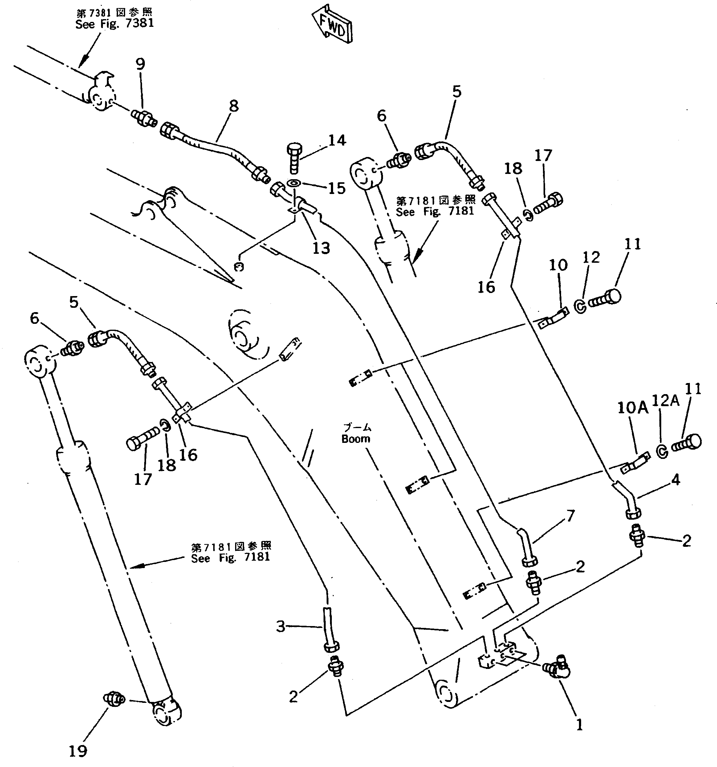 Excavators Komatsu / PC220LC-5C S/N 35001-UP (Custom Spec.)(pc220l3c) / WORK EQUIPMENT LUBRICATION PIPING (BOOM SIDE)(#36024-36613)(210050 : 7071A)