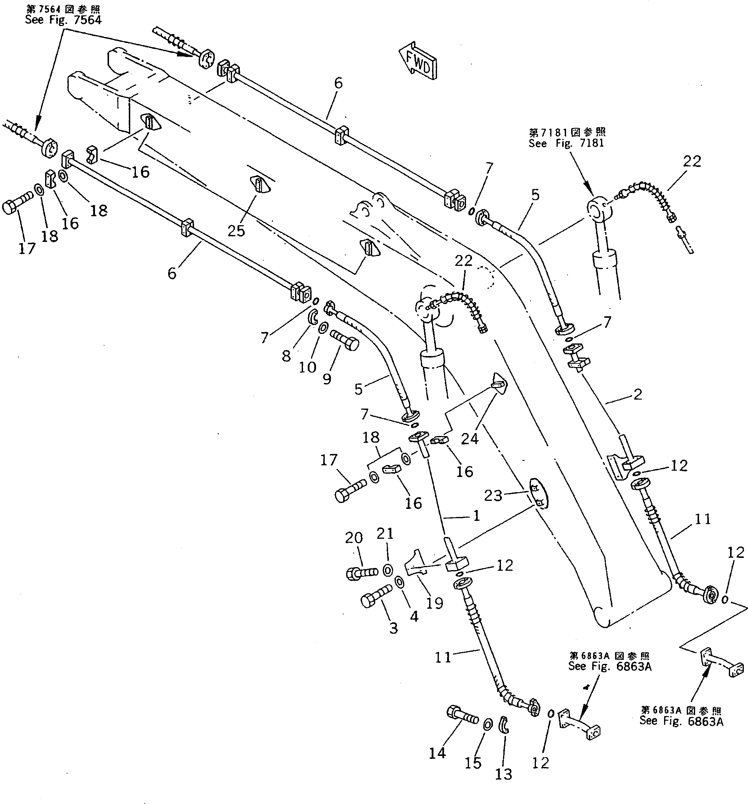 Excavators Komatsu / PC220LC-5C S/N 35001-UP (Custom Spec.)(pc220l3c) / ADDITIONAL PIPING (ATTACHMENT SIDE) (BOOM)(#36614-)(210300 : 7562A)