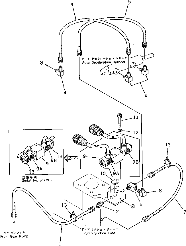 Komatsu parts book diagram for PC220LC-3 S/N 20001-UP: AUTO DECELERATION CYLINDER PIPING (2/2) (WITH AUTO DECELERATION)(#20365-)