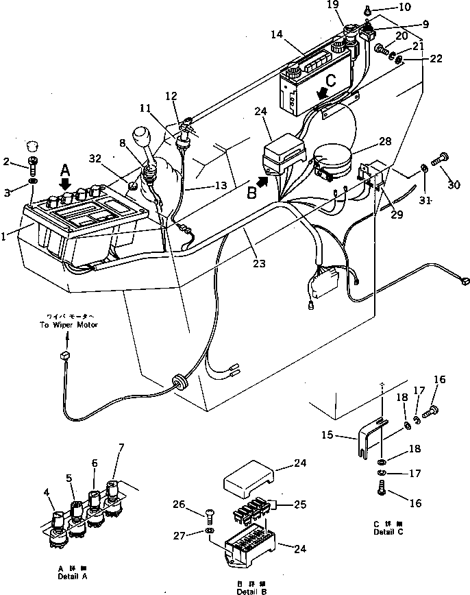 Komatsu parts book diagram for PC220LC-3 S/N 20001-UP: INSTRUMENT PANEL(1/2)(FOR WRIST CONTROL)(WITH AUTO DECELERATION ? SWING MECHANICAL BRAKE ? 3-STAGE)(#20001-21555)