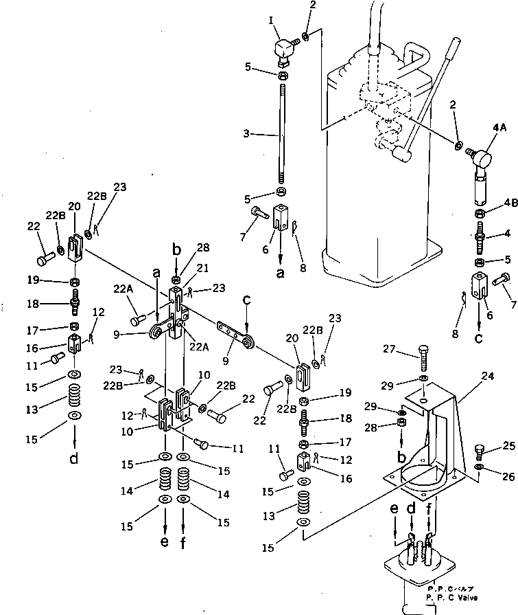 Komatsu parts book diagram for PC220LC-3 S/N 20001-UP: LONG LEVER CONTROL AND STAND ? L.H. (2/2)(#20001-20229)