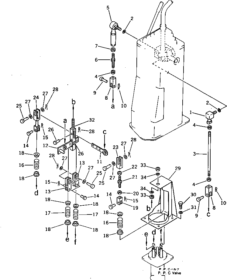 Komatsu parts book diagram for PC220LC-3 S/N 20001-UP: LONG LEVER CONTROL AND STAND ? R.H. (2/2)(#20230-21134)