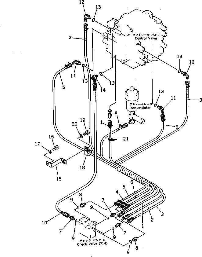 Komatsu parts book diagram for PC220LC-3 S/N 20001-UP: P.P.C. VALVE PIPING (3/3) (FOR LONG LEVER CONTROL)(#21135-21190)