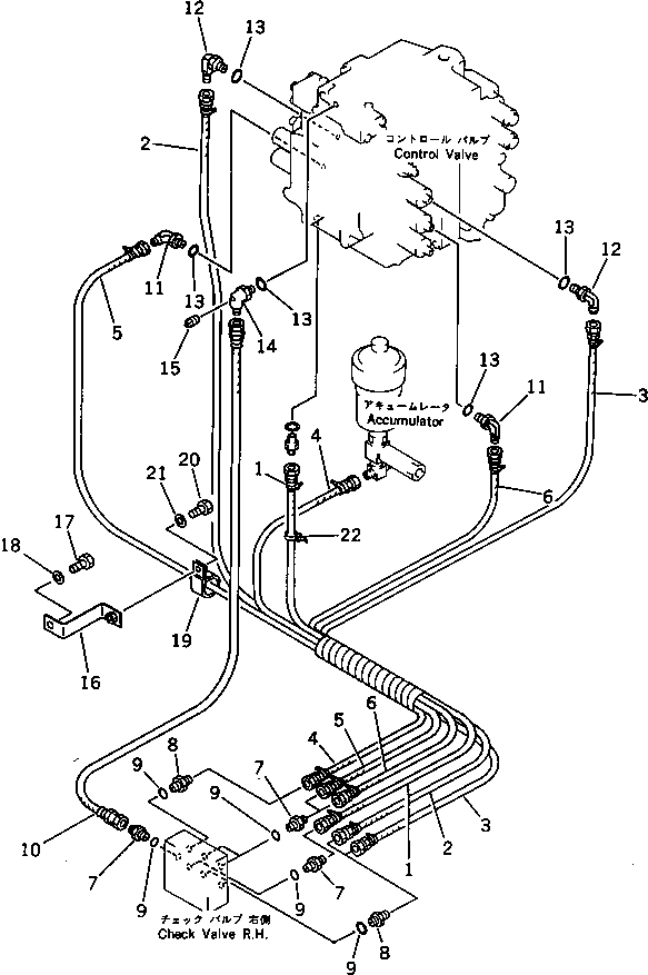 Komatsu parts book diagram for PC220LC-3 S/N 20001-UP: P.P.C. VALVE PIPING (3/3) (FOR LONG LEVER CONTROL)(#21191-)