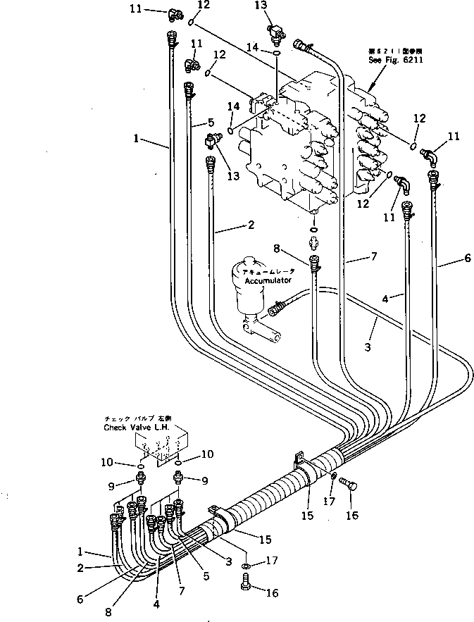 Komatsu parts book diagram for PC220LC-3 S/N 20001-UP: P.P.C. VALVE PIPING (2/3) (FOR WRIST CONTROL) (WITH AUTO DECELERATION ? SWING MECHANICAL BRAKE)(#20001-21190)