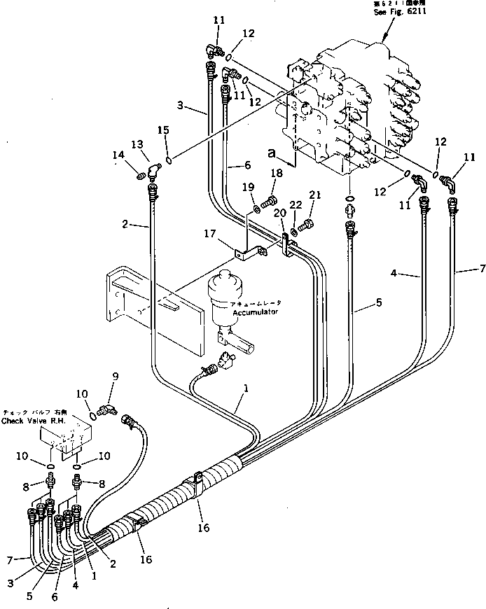 Komatsu parts book diagram for PC220LC-3 S/N 20001-UP: P.P.C. VALVE PIPING (3/3) (FOR WRIST CONTROL) (WITH AUTO DECELERATION ? SWING MECHANICAL BRAKE)(#21191-)