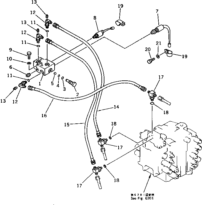 Komatsu parts book diagram for PC220LC-3 S/N 20001-UP: PILOT PIPING (WITH AUTO DECELERATION ? SWING MECHANICAL BRAKE)(#20676-21190)